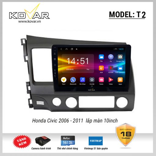Màn hình DVD Android KOVAR T2 – Honda Civic 2006 – 2011