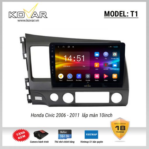 Màn hình DVD Android KOVAR T1 – Honda Civic 2006 – 2011