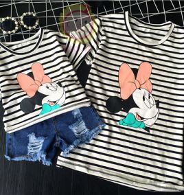 Áo cặp mẹ con sọc ngang in hình Mickey xinh xắn (áo Mẹ)