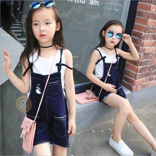 Váy bé gái -yếm jean kèm áo thun dài tay siêu xinh cho bé 1-5 tuổi