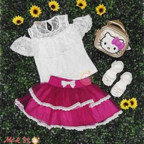 Set áo rớt vai váy hoa cho bé ( size 4_6)