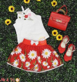 Set váy áo thêu hoa cho bé gái( size lớn 4_6)