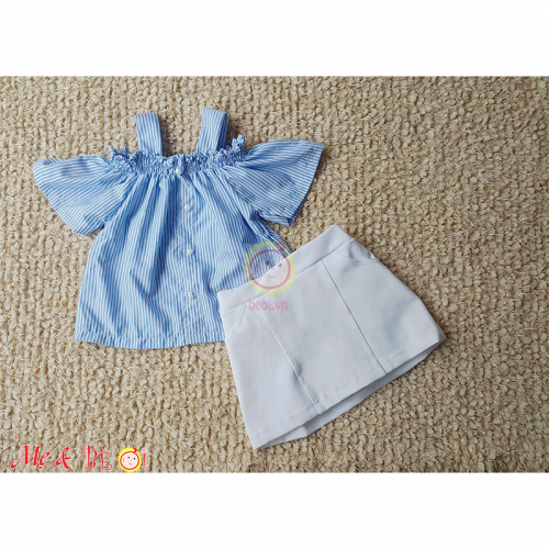 Set váy áo rớt vai sọc xanh cho bé gái ( size nhỏ 1_3)