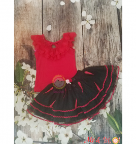 Set thiết kế áo đỏ váy xoè thêu lông vũ cho bé gái ( size nhỏ 1_3 )