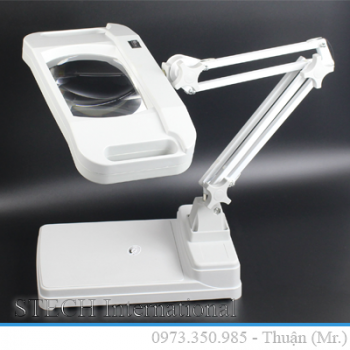 Kính lúp để bàn, thân dạng gập, thấu kính vuông trắng LT-86I 10X LED