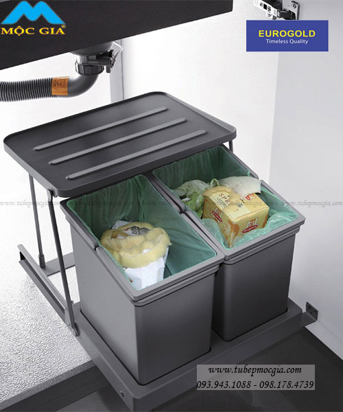 Thùng rác âm tủ đôi Eurogold E008 tiện lợi