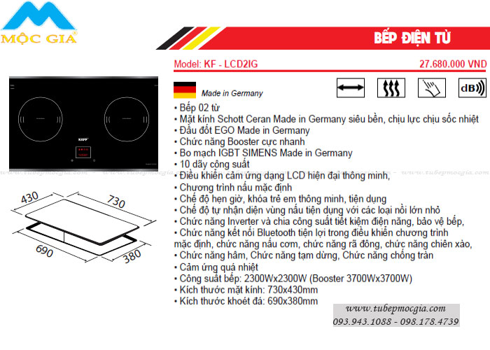 Đặc tính bếp điện từ Kaff KF-LCD2IG Made in Germany