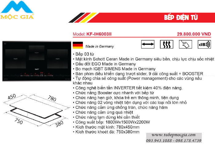 Đặc tính bếp điện từ Kaff KF-IH6003II Made in Germany