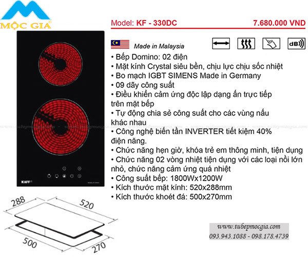 Bếp Domino Điện Kaff KF-330DC made in Malaysia