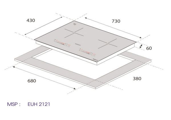 Kích thước lắp đặt của Bếp 2 từ Eurogold EUH2121