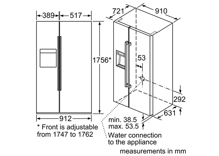 Thông số kỹ thuật Tủ Lạnh 2 Cánh Bosch Side By Side HMH.KAD92SB30 Series8