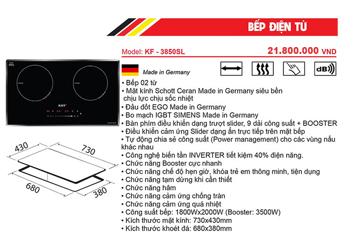 Đặc tính bếp điện từ Kaff KF-3850SL Made in Germany
