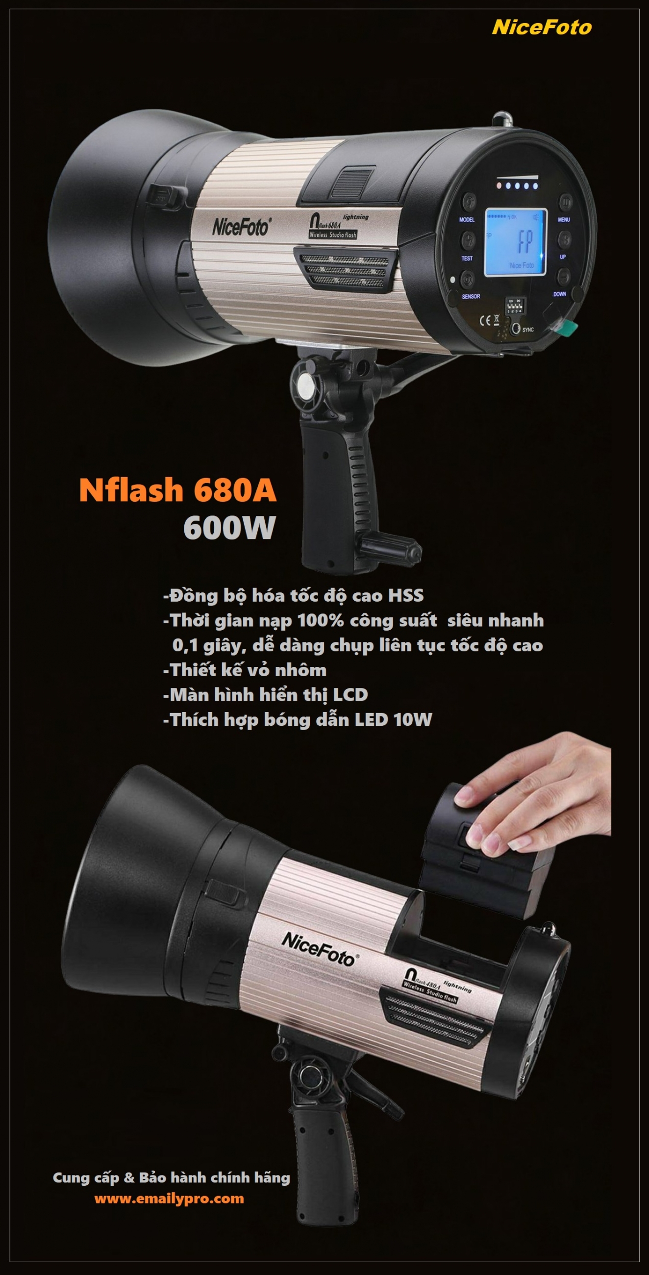 NiceFoto N-flash 680A Đèn flash studio chụp ảnh chuyên nghiệp