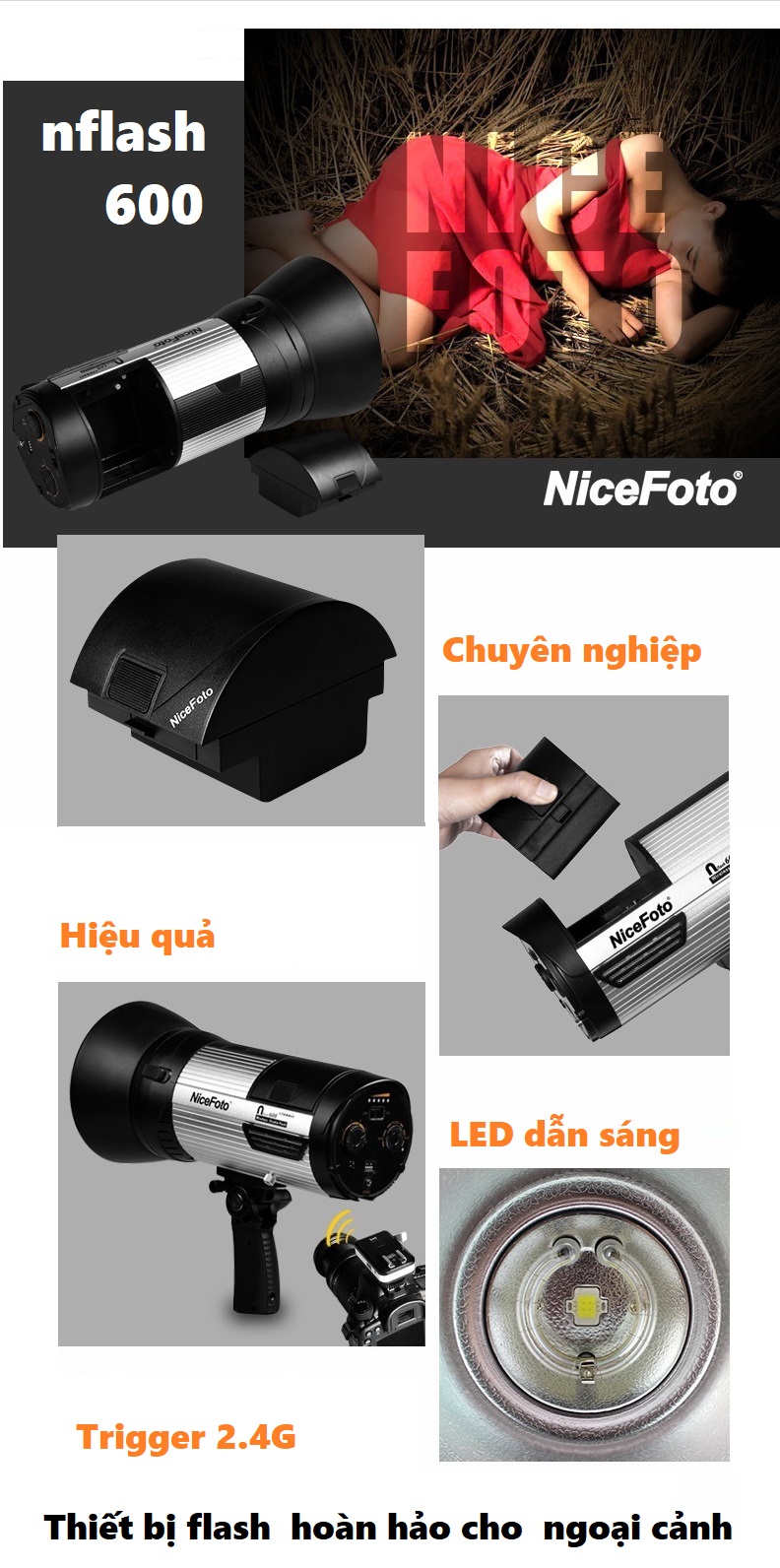 NiceFoto Nflash 600ws Đèn flash Studio thiết bị chụp ảnh cho ngoài trời