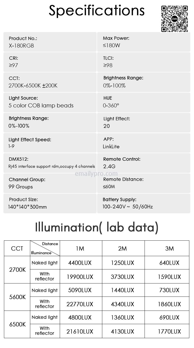 ĐÈN LED TOLIFO X-180RGB 2700K / 6500K DMX