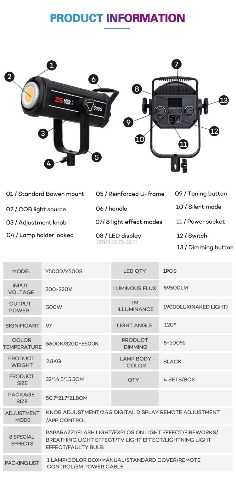 LED ZSYB Y-500S - 500W Bi Color 3200-5600K