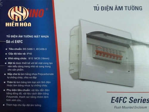 Tủ điện âm tường Sino mặt nhựa chống cháy chứa 8-12 module (E4FC 8/12)