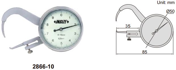 Đồng hồ đo độ dày với đầu nhọn INSIZE 2866-10