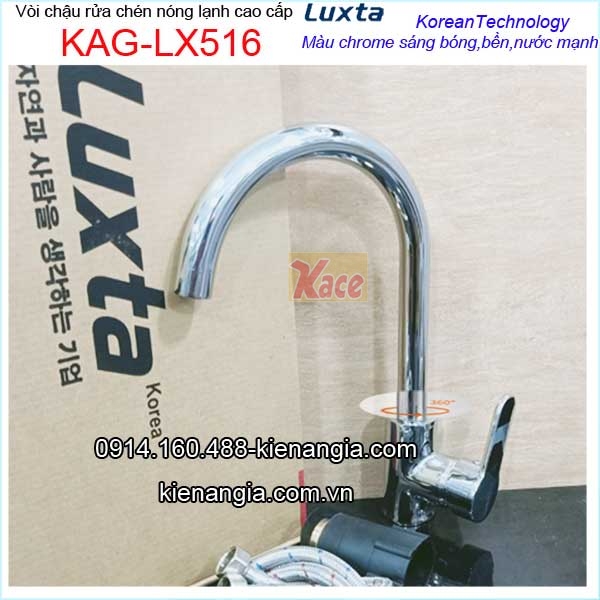 Vòi rửa chén sáng bóng cao cấp nóng lạnh KAG-LX516