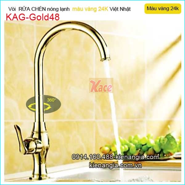 Vòi bếp đồng màu vàng 24K nóng lạnh cao cấp KAG-Gold48