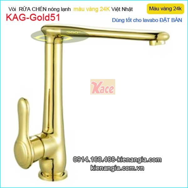 Vòi bếp đồng màu vàng 24K nóng lạnh cao cấp KAG-Gold51
