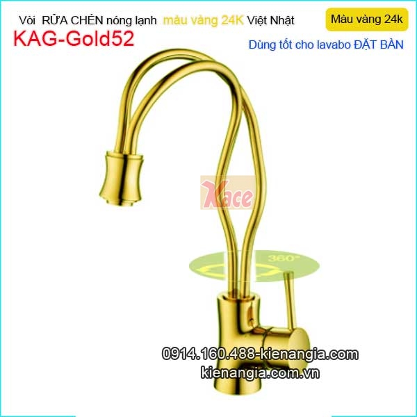 Vòi bếp đồng màu vàng 24K nóng lạnh cao cấp KAG-Gold52