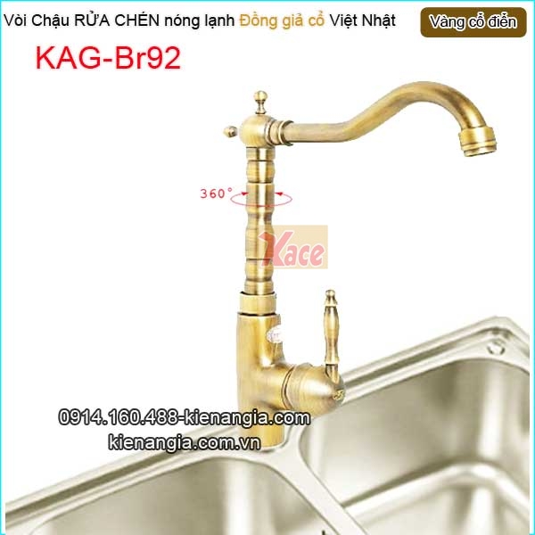 Vòi chậu rửa chén nóng lạnh đồng cổ điển KAG-Br92