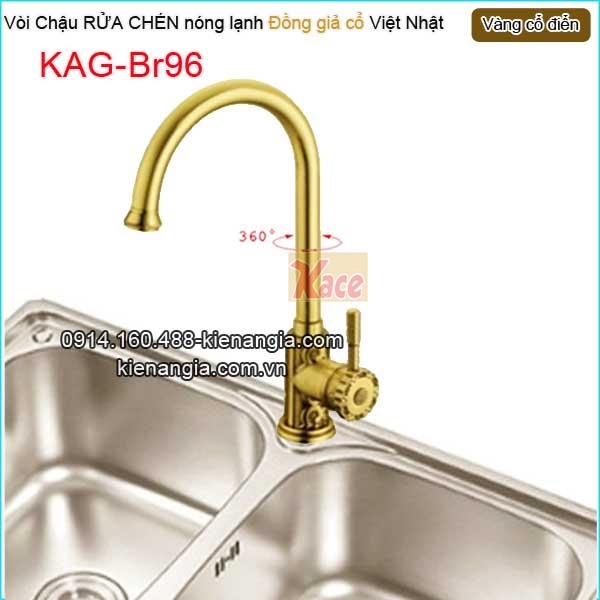Vòi chậu rửa chén nóng lạnh đồng cổ điển KAG-Br96
