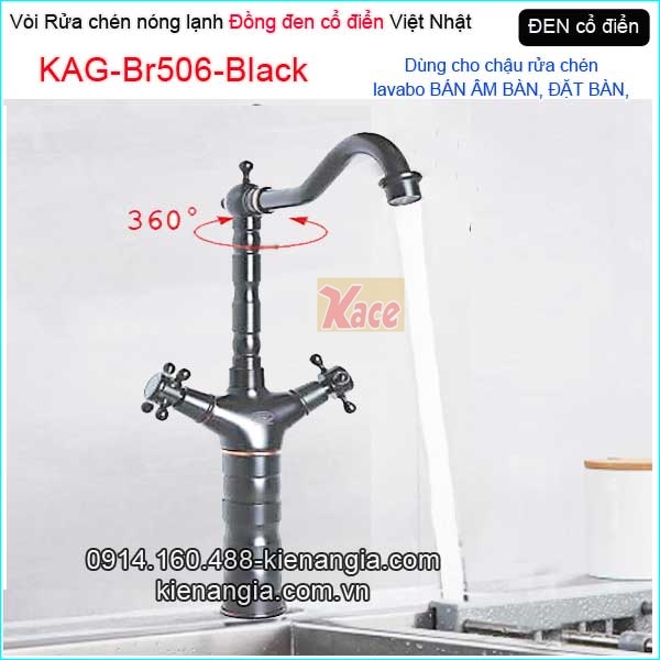 Vòi rửa chén nóng lạnh đồng đen cổ điển KAG-Br506-Black