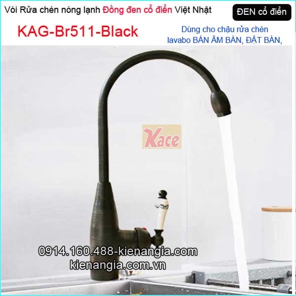 Vòi rửa chén nóng lạnh đồng đen cổ điển KAG-Br511-Black