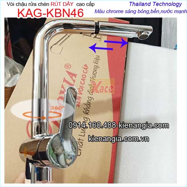 Vòi rửa chén nóng lạnh inox 304 rút dây Proxia KAG-KBN46