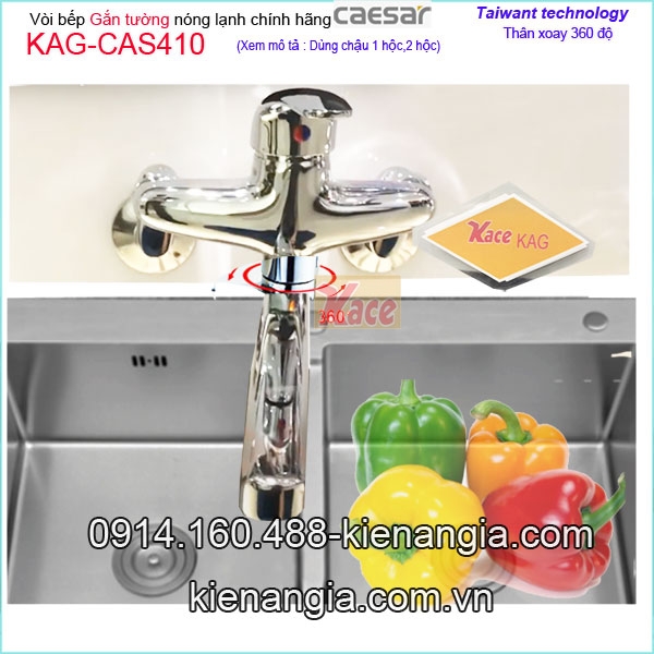 Vòi rửa chén nóng lạnh gắn tường,vòi xả bồn tắm Caesar chính hãng KAG-CAS410