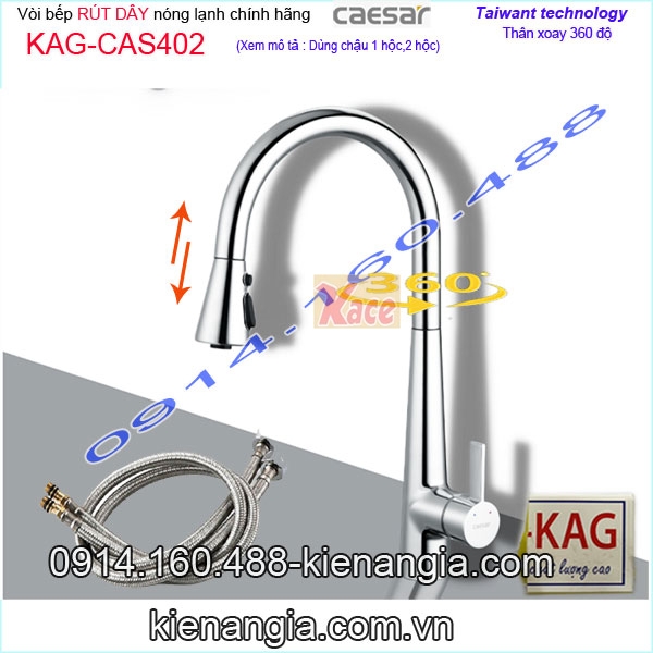 Vòi rửa chén rút dây 3 chế độ Caesar chính hãng KAG-CAS402