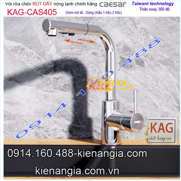 Vòi RÚT DÂY rửa chén nóng lạnh Caesar chính hãng KAG-CAS405