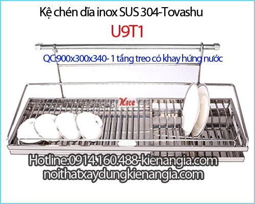 Kệ chén dĩa treo 1 tầng 90cm có khay hứng nước -Tovashu-U9T1