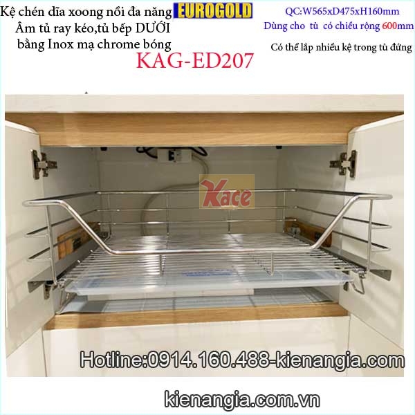 Kệ xoong nồi âm tủ có ray kéo 600 EUROGOLD KAG-ED207