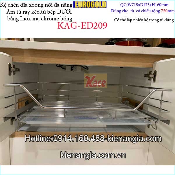 Kệ xoong nồi âm tủ có ray kéo 750 EUROGOLD KAG-ED209