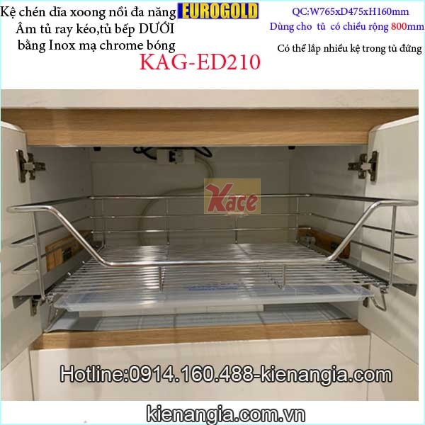 Kệ xoong nồi âm tủ có ray kéo 800 EUROGOLD KAG-ED210