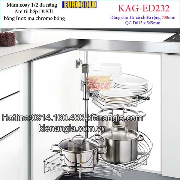 Mâm xoay 1 phần 2  180 độ tủ bếp EUROGOLD-KAG-ED232