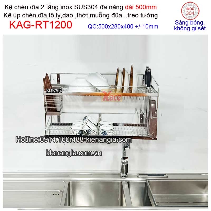 Kệ chén dĩa 2 tầng inox 304 bếp nhỏ KAG-RT1200