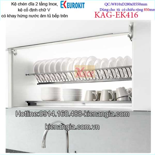 Kệ 2 tầng úp chén dĩa tủ bếp trên 850mmEUROKIT KAG-EK416