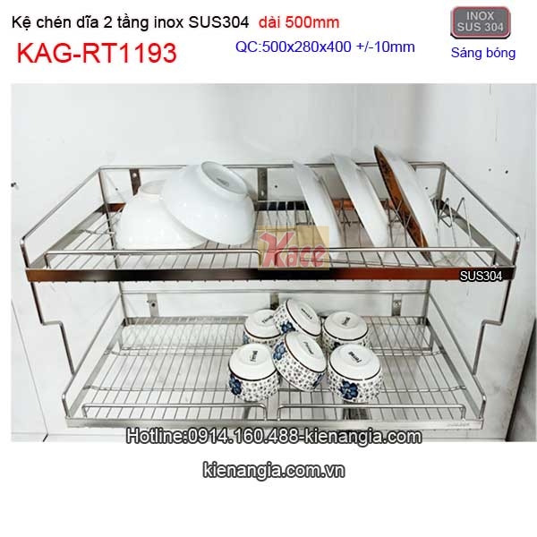 Kệ chén dĩa 2 tầng treo tủ bếp 500mm KAG-RT1193