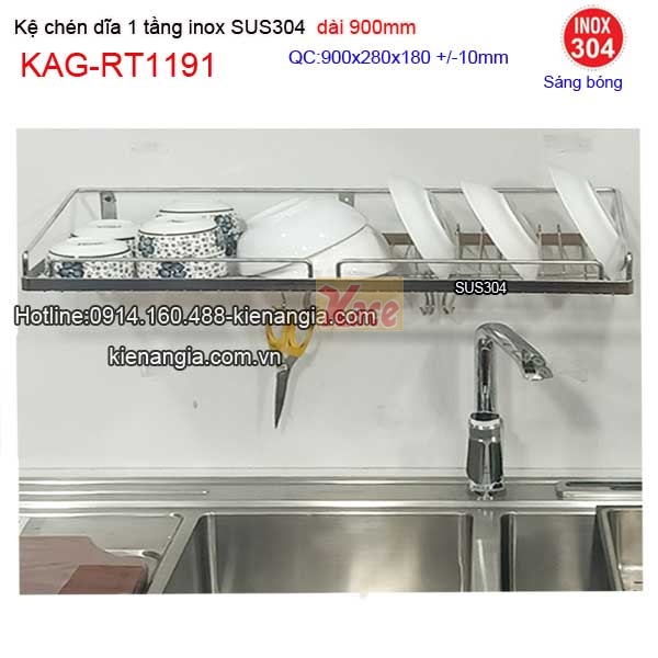 Kệ inox treo tủ bếp dài 90cm úp chén bát KAG-RT1191