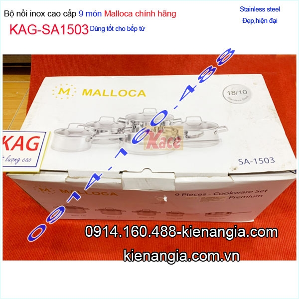 Bộ nồi cao cấp stainless-steel Malloca chính hãng KAG-SA1503