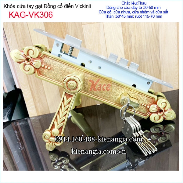 Khóa cửa chính tay gạt đồng cổ điển KAG-VK306