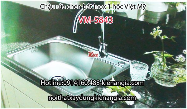 Chậu rửa chén SUS 304 1 hộc Việt Mỹ 58x44 x 23cmVM-5843