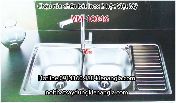Chậu rửa chén inox 2 hộc 1 bàn 100x46 x23cm Việt Mỹ VM-10046E