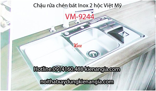 Chậu rửa chén SUS 304 2 hộc 92x45 x21cm Việt Mỹ VM-9244
