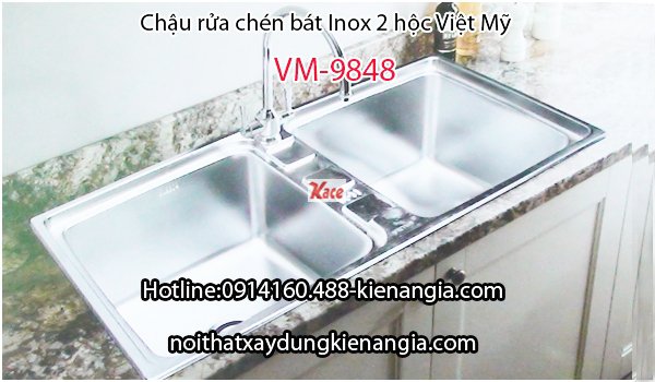 Chậu rửa chén SUS 304 2 hộc 98x48x23cm Việt Mỹ VM-9848