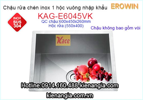 Chậu vuông âm bàn EROWIN 1 hộc KAG-E6045VK